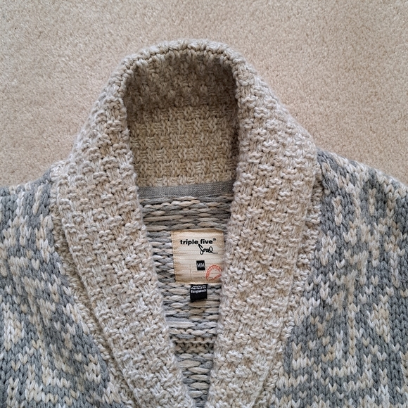 Triple Five Soul Cardigan Men's Medium Sweater Oatmeal Beige Grey Knit - Picture 4 of 13
